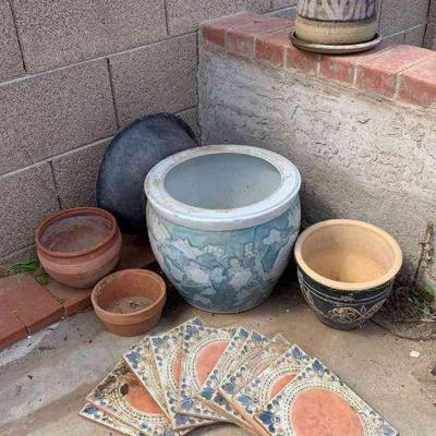 Outdoor plant pots and decorative tiles