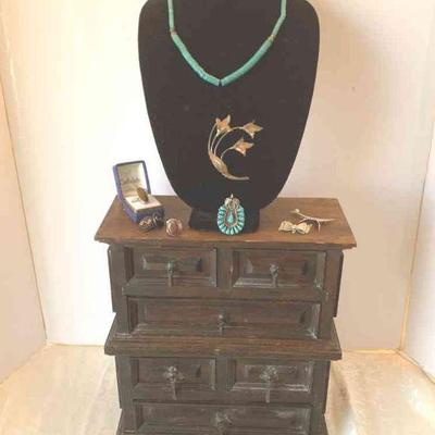 Turquoise jewelry and jewelry box