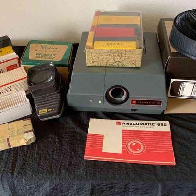 Vintage slide projector and slides