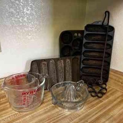 Cast iron pans and vintage kitchen items