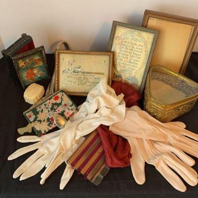 Vintage ladies gloves, Jewelry boxes, and more