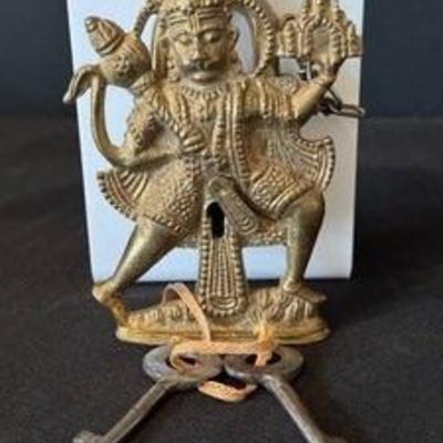 Hanuman Hindu Monkey Gold Lock with Keys 