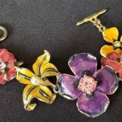 Vintage Kenneth Lane Floral and Rhinestone Bracelet in a gorgeous colorful design