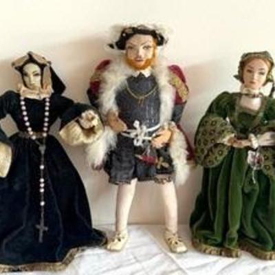Three Vintage Ottenberg Dolls including King Henry VIII and Cathryn of Aragon (complete with her rosary!)

The third doll appears to be...