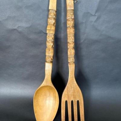 Wood Carved Fork and Spoon Decor