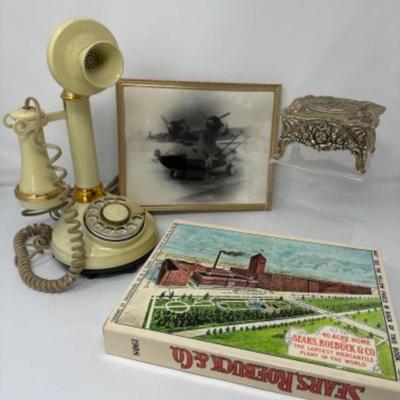 Assorted Retro Finds-Phone, Sears Roebuck 1908 book and more