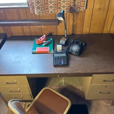 Vintage Office Desk and Accessories