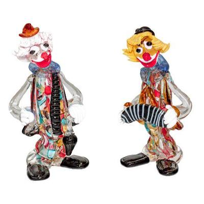 Two Vintage Art Glass Clowns
9â€H x 4â€W
