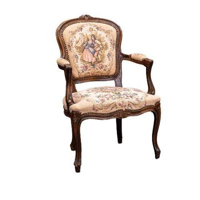 Antique Tapestry French Style Armchair
35â€H x 23â€W x 23â€D