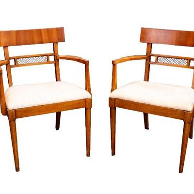 Set of 6 Mid-Century Dining Chairs, 2 Arms, 4 Sides
Arms - 33.5â€H x 19â€W x 22â€D Sides - 32.5â€H x 19.5W x 20â€D