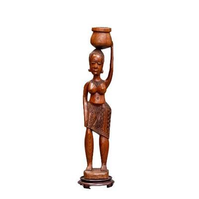 Pair African Carved Teak Standing Figures
30.5â€H x 6â€D