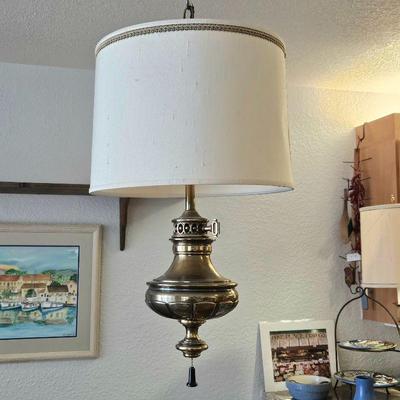 Vintage Stiffel Hanging Brass Lamp with Shade 21