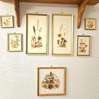  Lot of Vintage Dried Flower Wall Art Made in East Germany - Seven Wall Hangings 