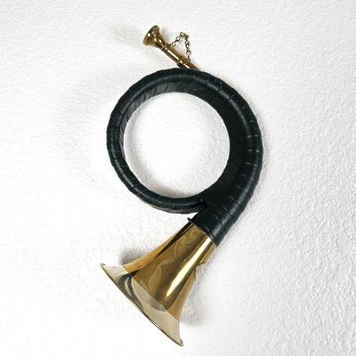 FÃ¼rst Pless Hunting Horn with Original Green Leather Wrap - Added Chain for Hanging on Wall