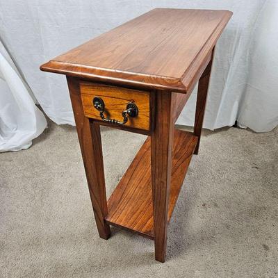  Small Oak End Table with One Small Drawer and Lower Shelf 12