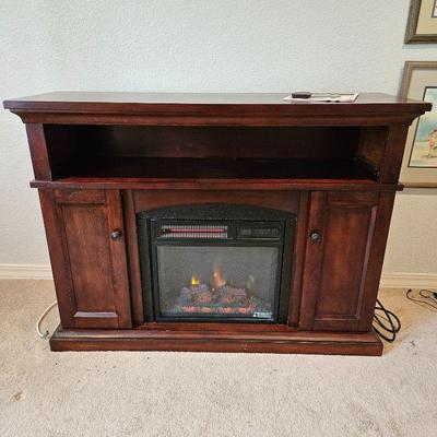 ChimneyFree Brand Free Standing Electric Fireplace in Dark Wood Entertainment Cabinet w/ Storage