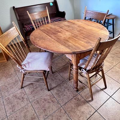 Antique 44" Drop Leaf Round Table with Four Chairs- Restoration Project