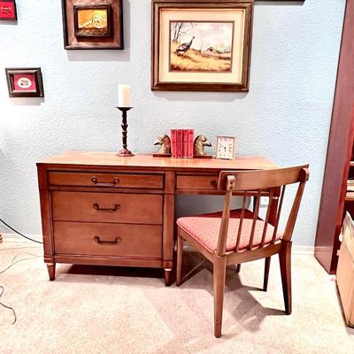 Mid-Century Modern Wooden Desk and Chair Set