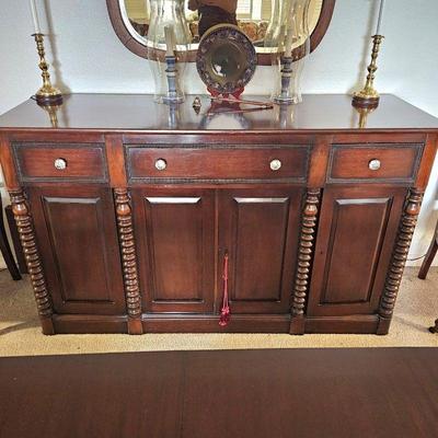 Elegant Wooden Sideboard - Plantation Colonial by Dexter in Dark Wood w/ Glass Knobs & Dovetailed Drawers