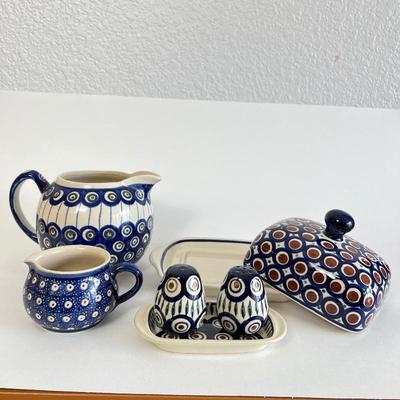 Boleslawiec Polish Pottery Butter Dish, salt and pepper shakers and more 