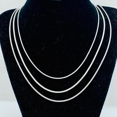 Three Sterling Silver Classic Smooth Snake Chain Necklaces. 14â€, 16â€â€™ 18â€Sterling Silver Jewelry 