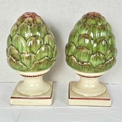 Set of Two Large 13" Tall Artichoke Decor Ceramic - Made in Italy for "Vietri" 