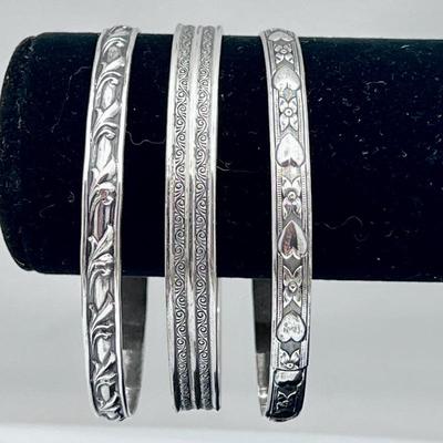 SBracelet Trio- Sterling Silver Bangles with Three Unique Engraved Patternsterling Silver Jewelry 