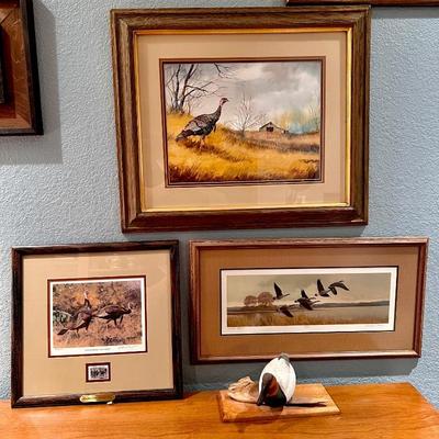 Vintage Wildlife Art Collection - Limited Edition Wild Turkey & Geese Wall Art- Handmade Wooden Duck Decoy