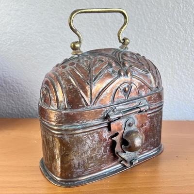 Vintage Turkish Hamam Bathhouse Soap Box- Cutout Base Design, Heavy Copper Over Tin Hinged Decorative Box