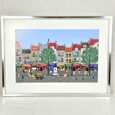 Chl Kirschstein, 1910 Street Scene Folk Art Gouache Watercolor Framed & Matted - Signed 1981 (30