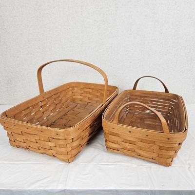 Set of 2 Longaberger Handwoven Baskets - 1992 & 93 Baskets, One with Plastic Protector