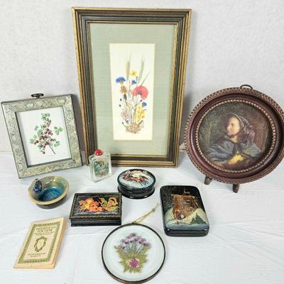 Lot of Assorted Floral Victorian and Asian Trinkets and Decorative Decor - Lacquered Boxes & other Collectibles
