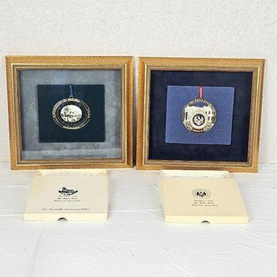 Set of Two White House Annual Christmas Ornaments 1992 & 1996 - Framed and With Original Boxes