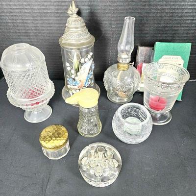  Crystal Lover's Lot - Antique & Vintage Candy Dishes, Oil Lamp, Tea Lights, Beer Stein & More