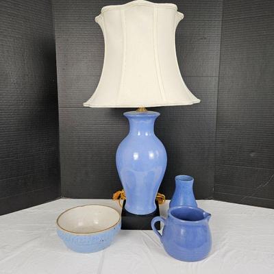  Blue Lover's Lot - Vintage Chelsea House Heavy Ceramic Table Lamp and Other Blue Decor Items