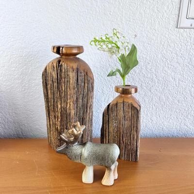 Unique and Eye-Catching Hand Carved Wood Lathe Turned Sculptured Vases
