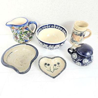 Lot of Vintage Ceramics - Boleslawiec Polish Pottery Bowl, Â Pitcher from Jerusalem and more!