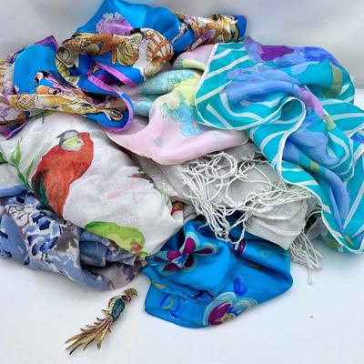 Mixed Silk and Rayon Scarves with brooch