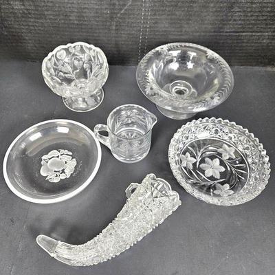 Crystal Candy Dishes, cornucopia & Creamer