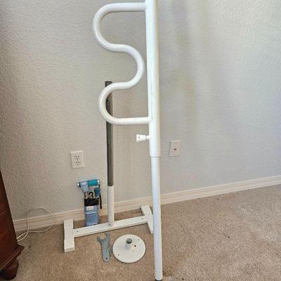 Security Pole and Curve Grab Bar, 84- 120 inch Tension-Mounted Transfer Pole in White