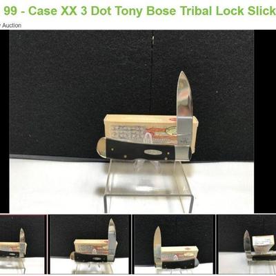 Lot # : 99 - Case XX 3 Dot Tony Bose Tribal Lock Slick Black
Case XX 3 dot Tony Bose TB212010L CV Measures: 4 1/16
