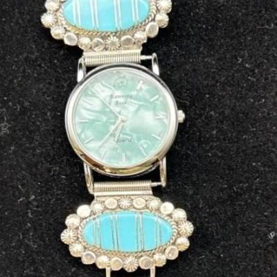 Sterling Silver Turquoise & Leather Watch