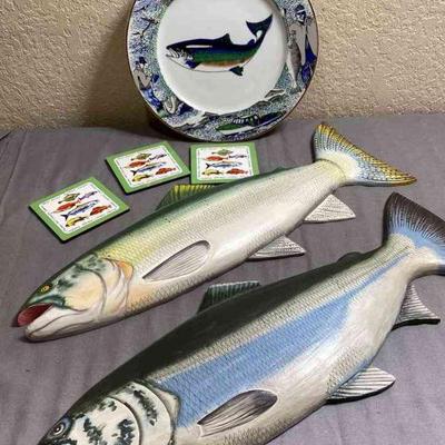Fishing Decor * Hand Crafted From Wood * Viletta China Plate
