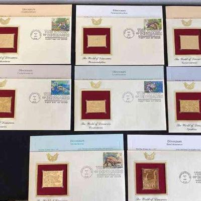 US Postal Commerative Society First Day Issue * 22K Gold Plated Stamps * The World Of Dinosaurs * 1997 * Lot 1
