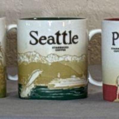 5 Starbucks Collector Series Mugs * New York * Alaska * Seattle * Prague * Houston
