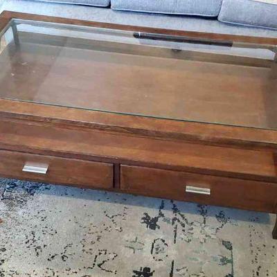 Broyhill Two Drawer Glass Top Coffee Table
