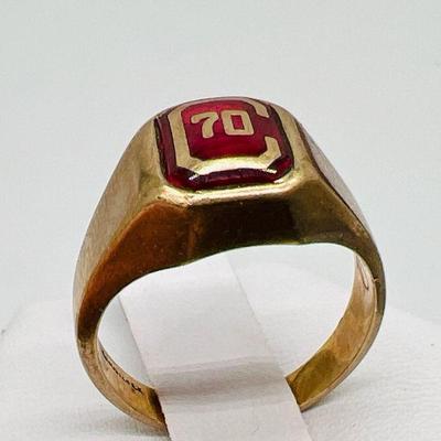 Vibrant Red 10K Gold Signet Ring

