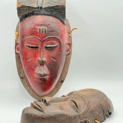 (2) Hand Carved African Masks
