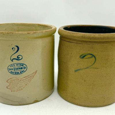 Red Wing Union Stoneware Crock & Unstamped Crock
