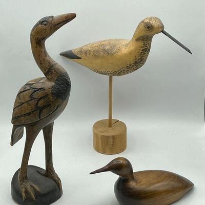 (3) Vintage Bird Sculptures Incl. Seabird Decoy & Curlew Stickup
